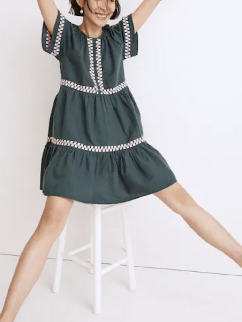 Madewell Embroidered Linen-Blend Flutter Sleeve Mini Dress - Size L